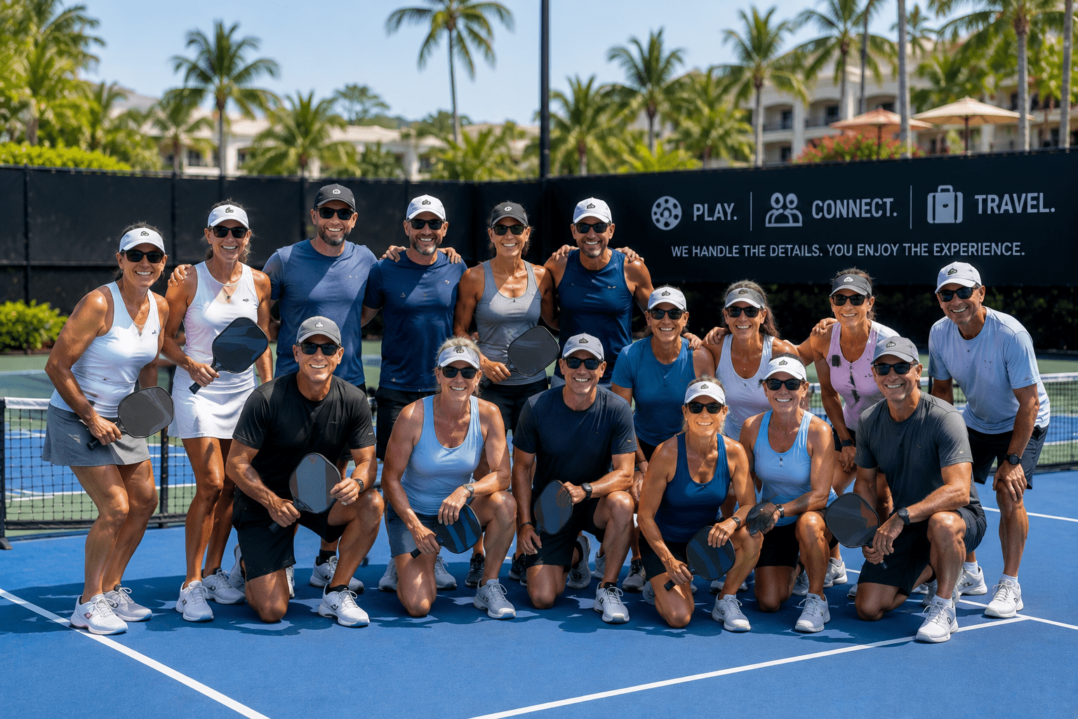 Pickleball players travelling together for the Bali Championship Escape