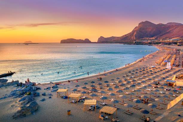 Cretan beach at sunset during the Crete pickleball escape