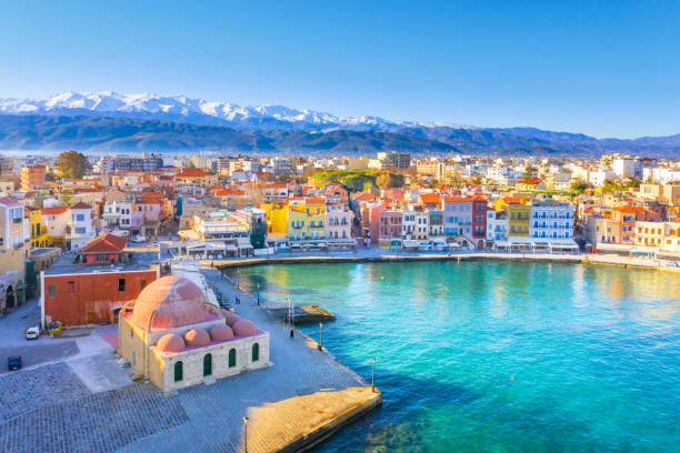 Aerial view of Chania and its Venetian harbour in Crete