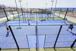 Resort pickleball courts beside the Cretan coast