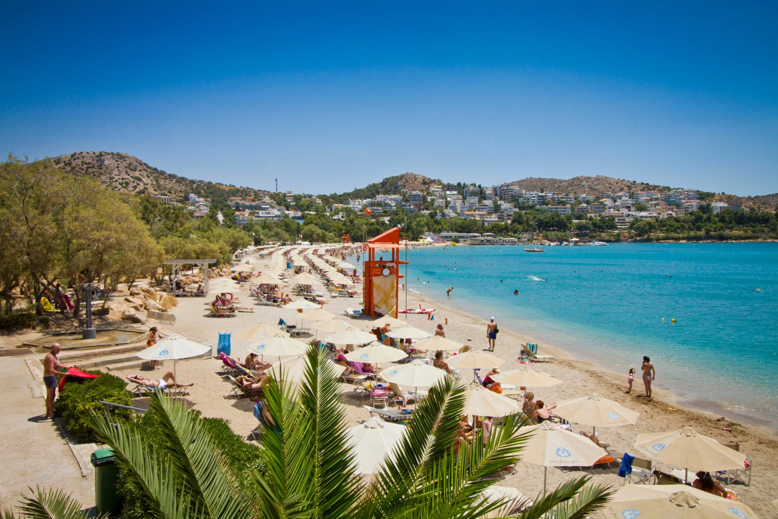 Vouliagmeni beach and blue sea on the Athens Riviera