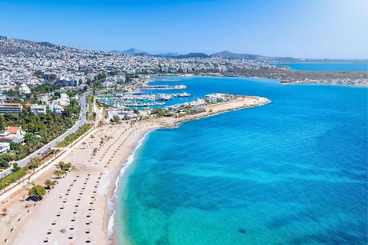Beach, marina and coastal scenery in the Athens region
